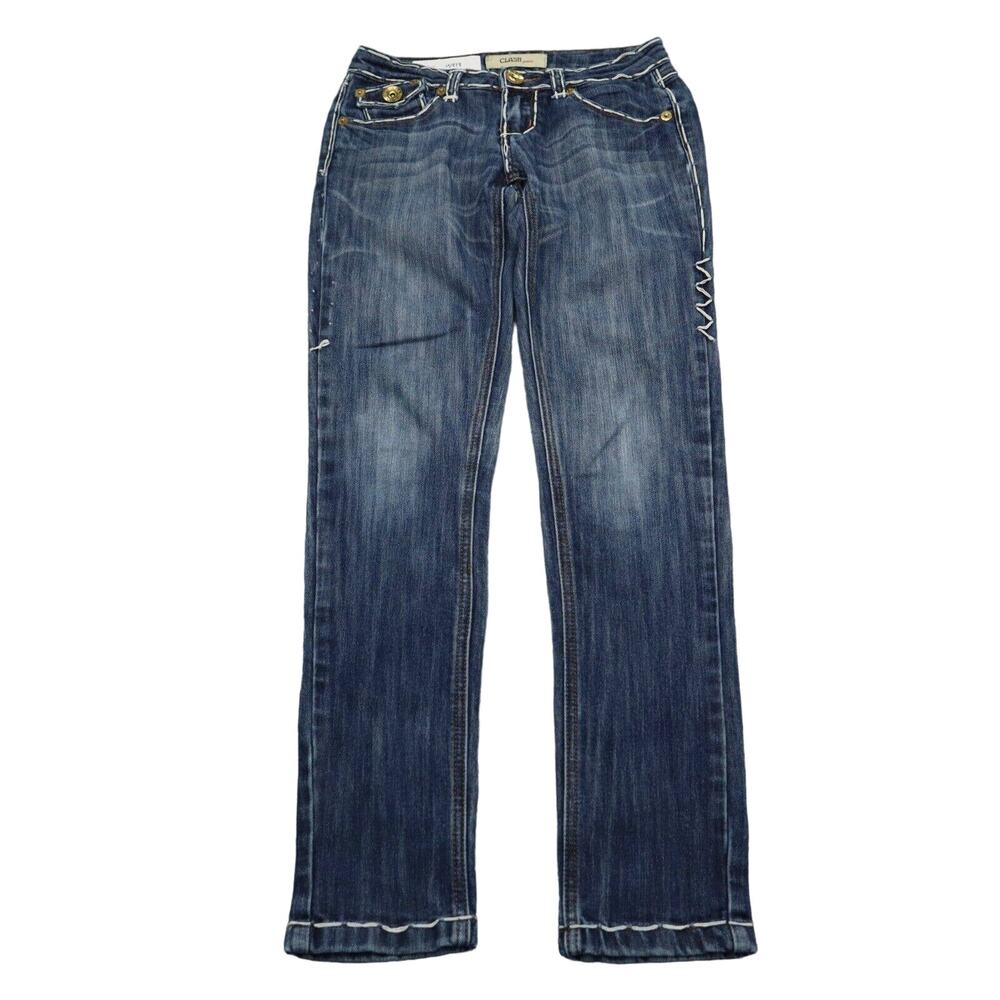 Clash Premium Jeans Pants Womens 0 Blue Low Rise Slim Straight Cut Bottoms Pants